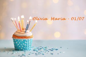 Delicious birthday cupcake on table on light background