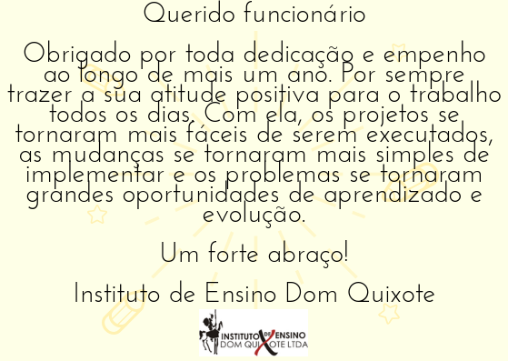 Mensagem de agradecimento aos funcionários  Instituto de Ensino Dom